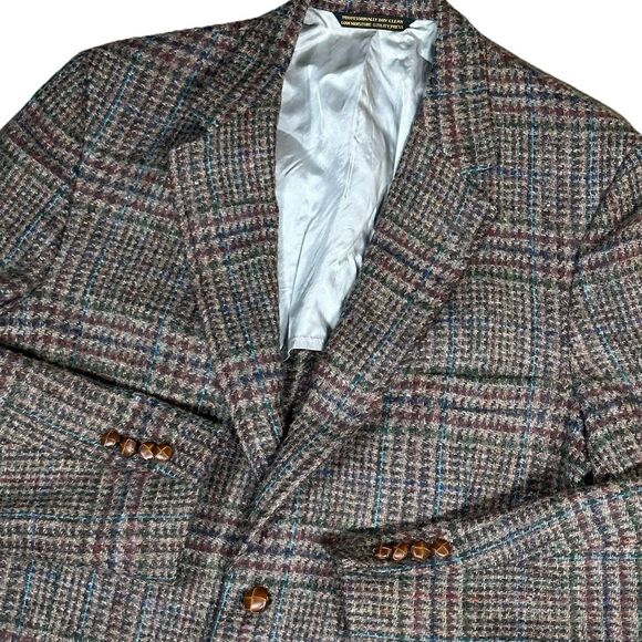 Vtg Lands' End Charter Collection Tweed Blazer Plaid Two Button Sport Coat 46L - Picture 3 of 10